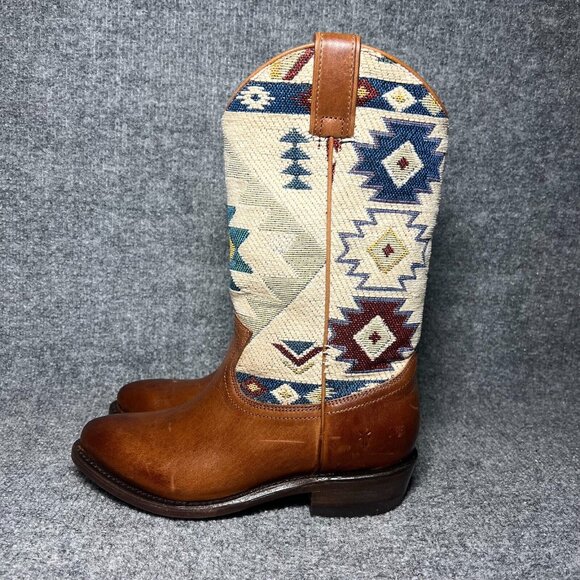Frye Billy Pull On Southwest Womens $378 Brown Leather Embroidered Boots sz 6 B - Picture 3 of 10